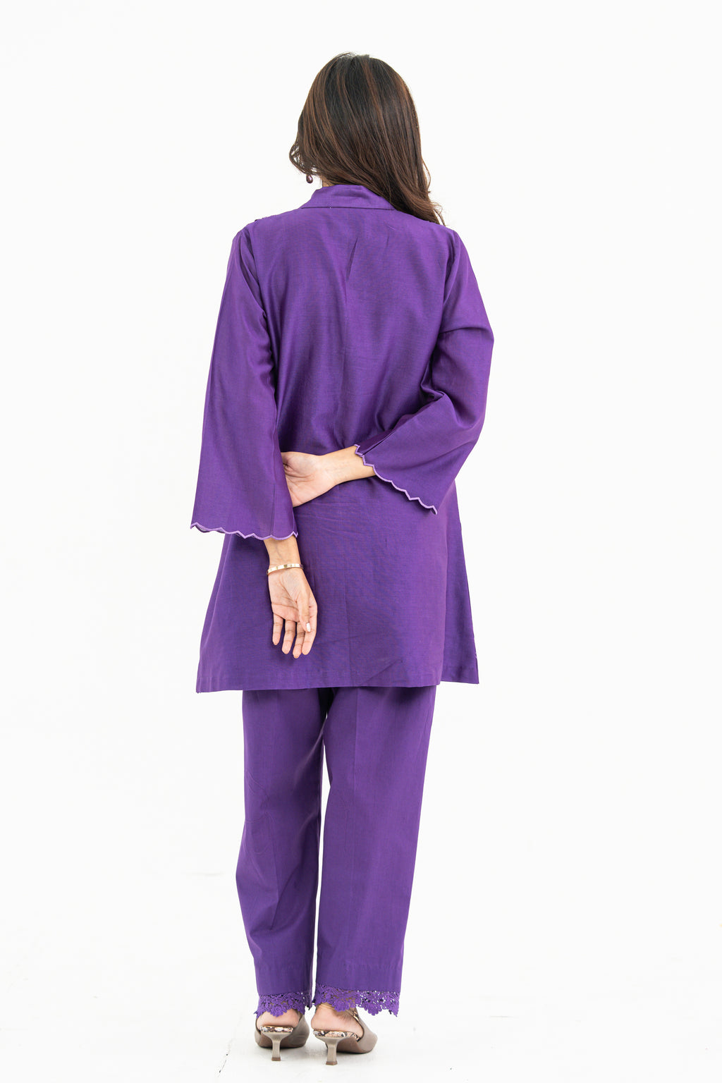 Dark Purple Chanderi Set with Lace