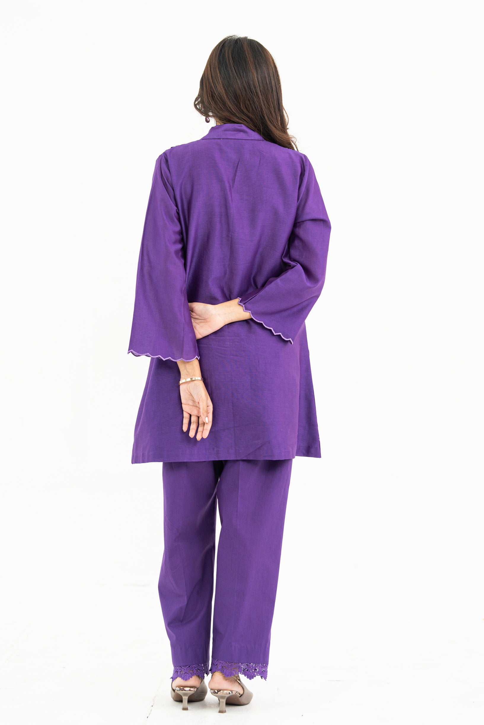 Dark Purple Chanderi Set with Lace