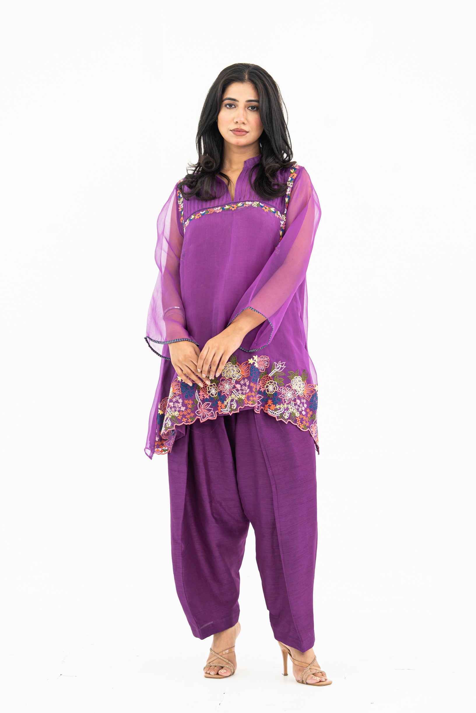 Violet Embroidered Organza Set