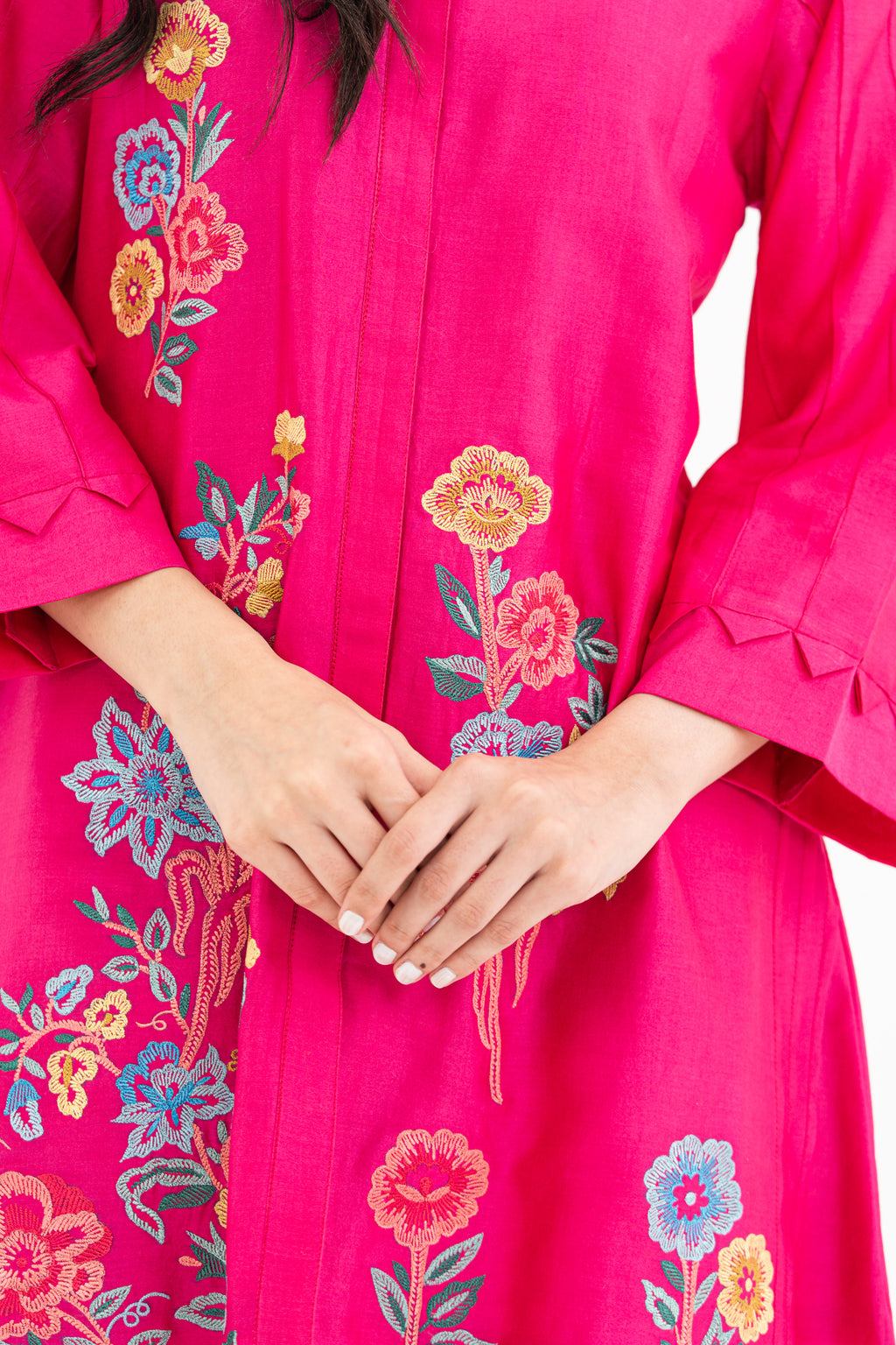 Indian Pink Embroidered Chanderi Set