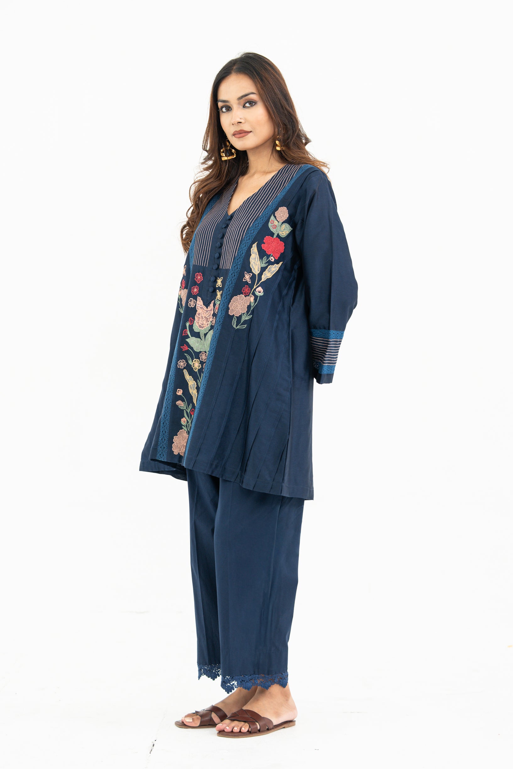 Midnight Blue All Over Chanderi Set
