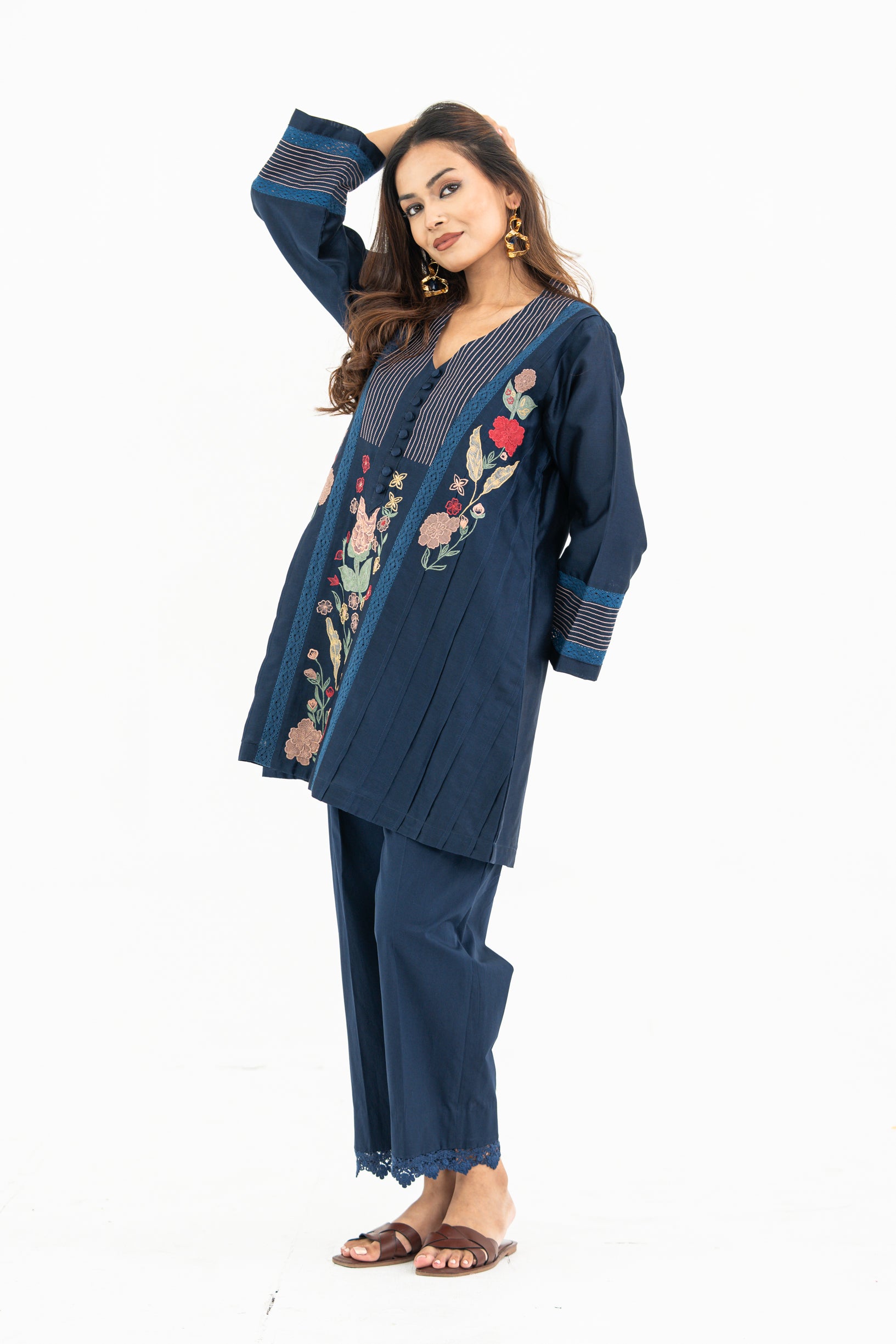 Midnight Blue All Over Chanderi Set