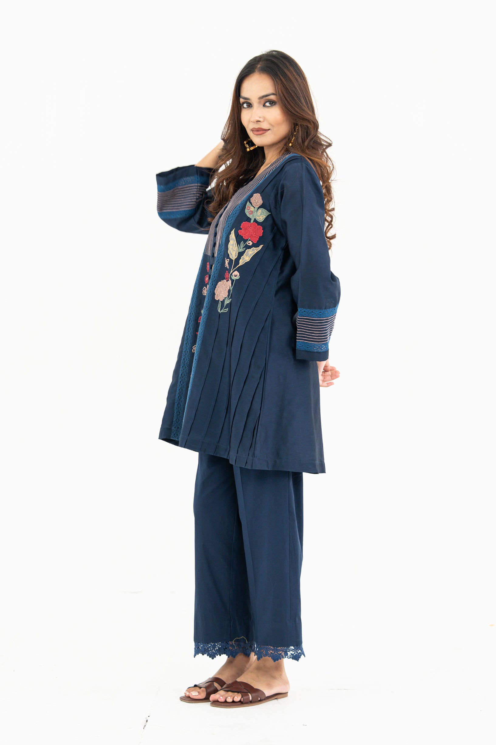 Midnight Blue All Over Chanderi Set