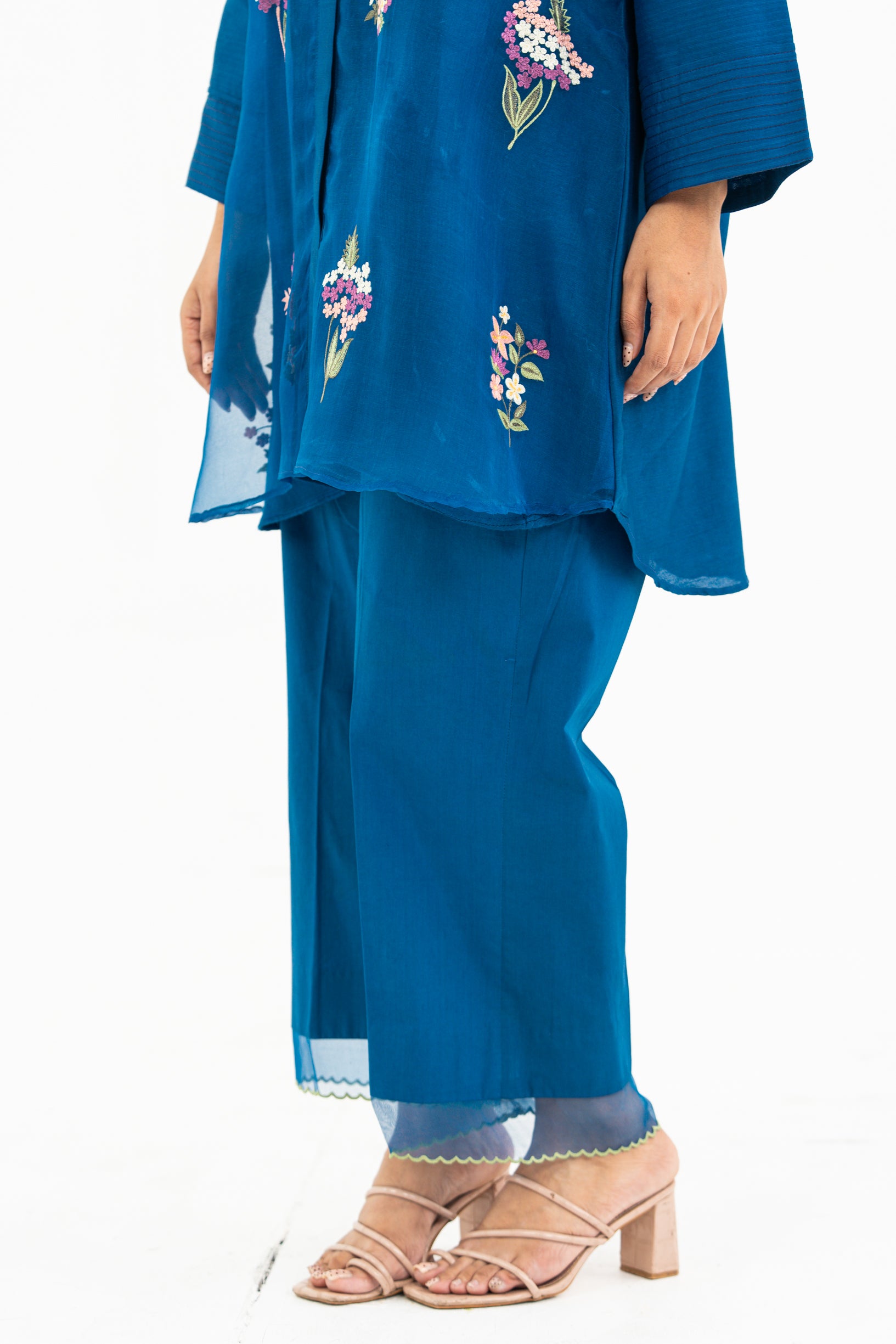 Royal Blue Embroidered Organza and Chanderi Set