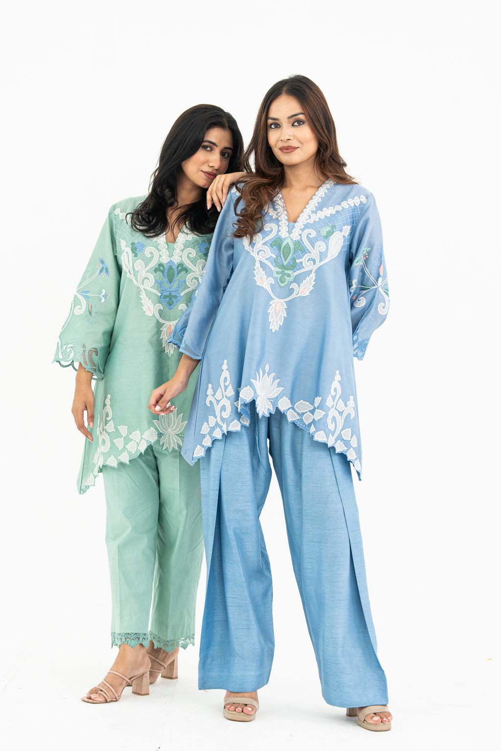 Light Blue Appliqué Set with Farzi pants