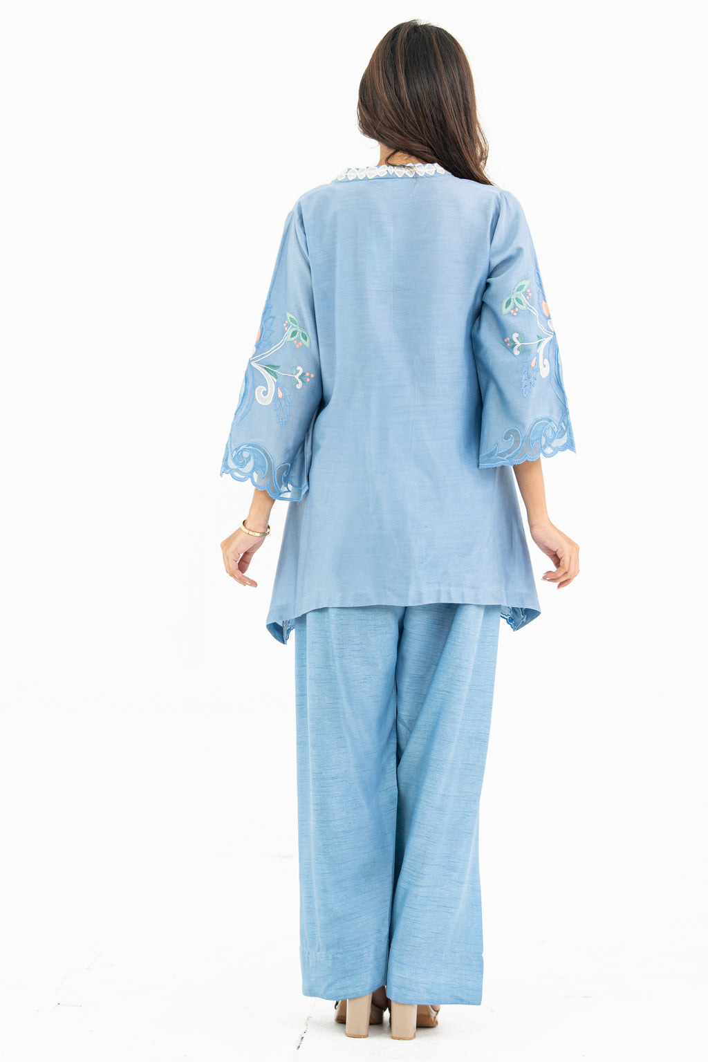 Light Blue Appliqué Set with Farzi pants