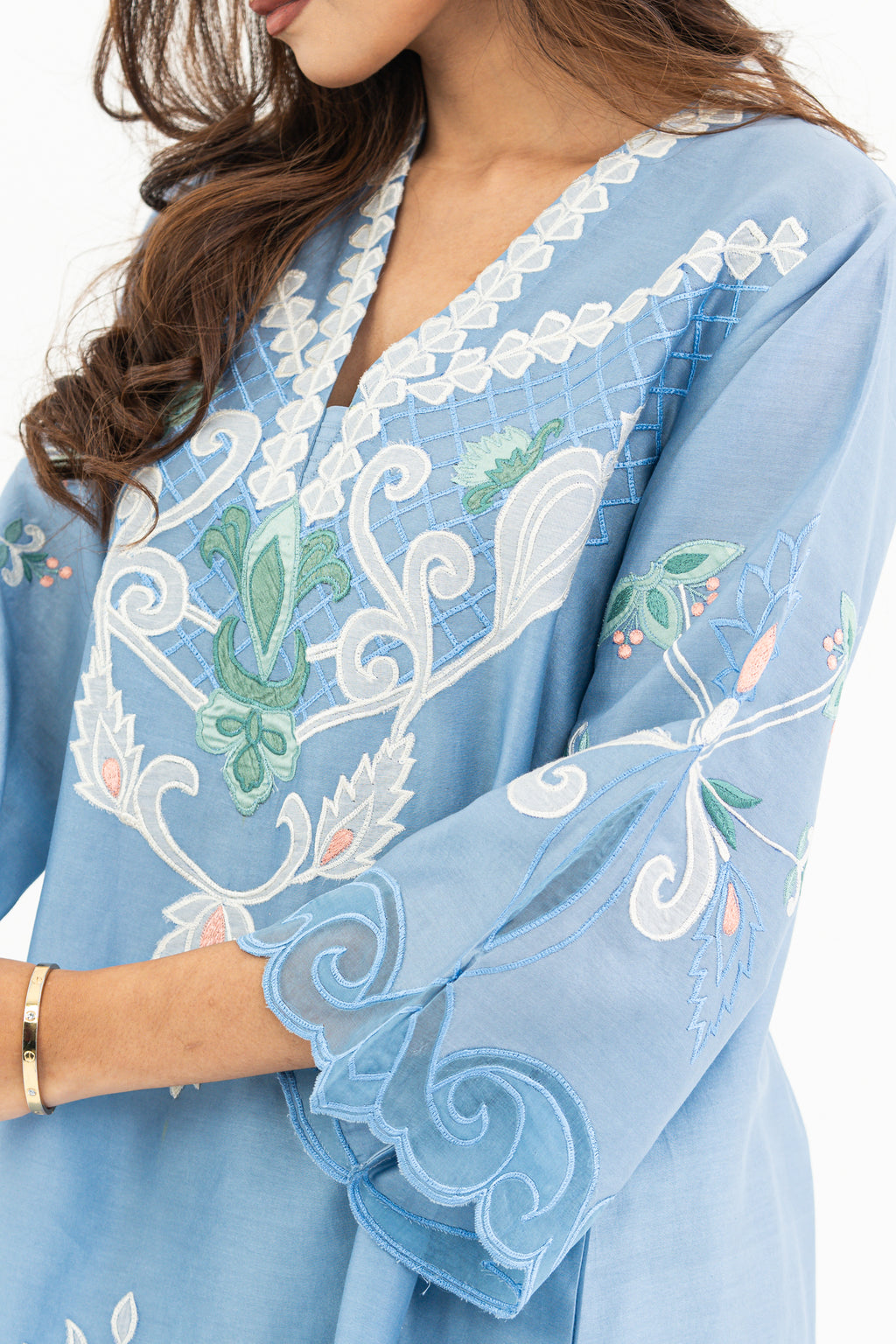 Light Blue Appliqué Set with Farzi pants