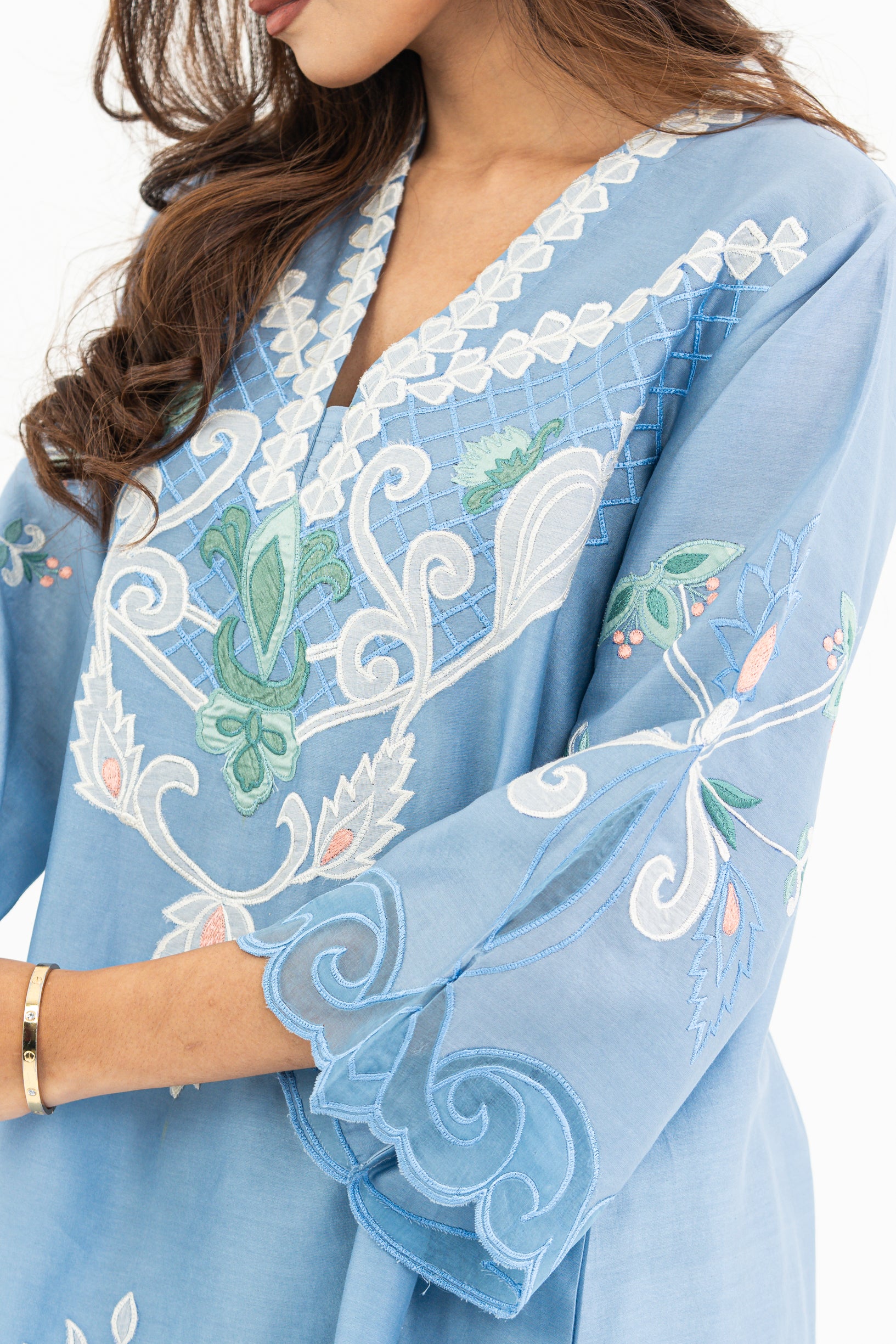 Light Blue Appliqué Set with Farzi pants