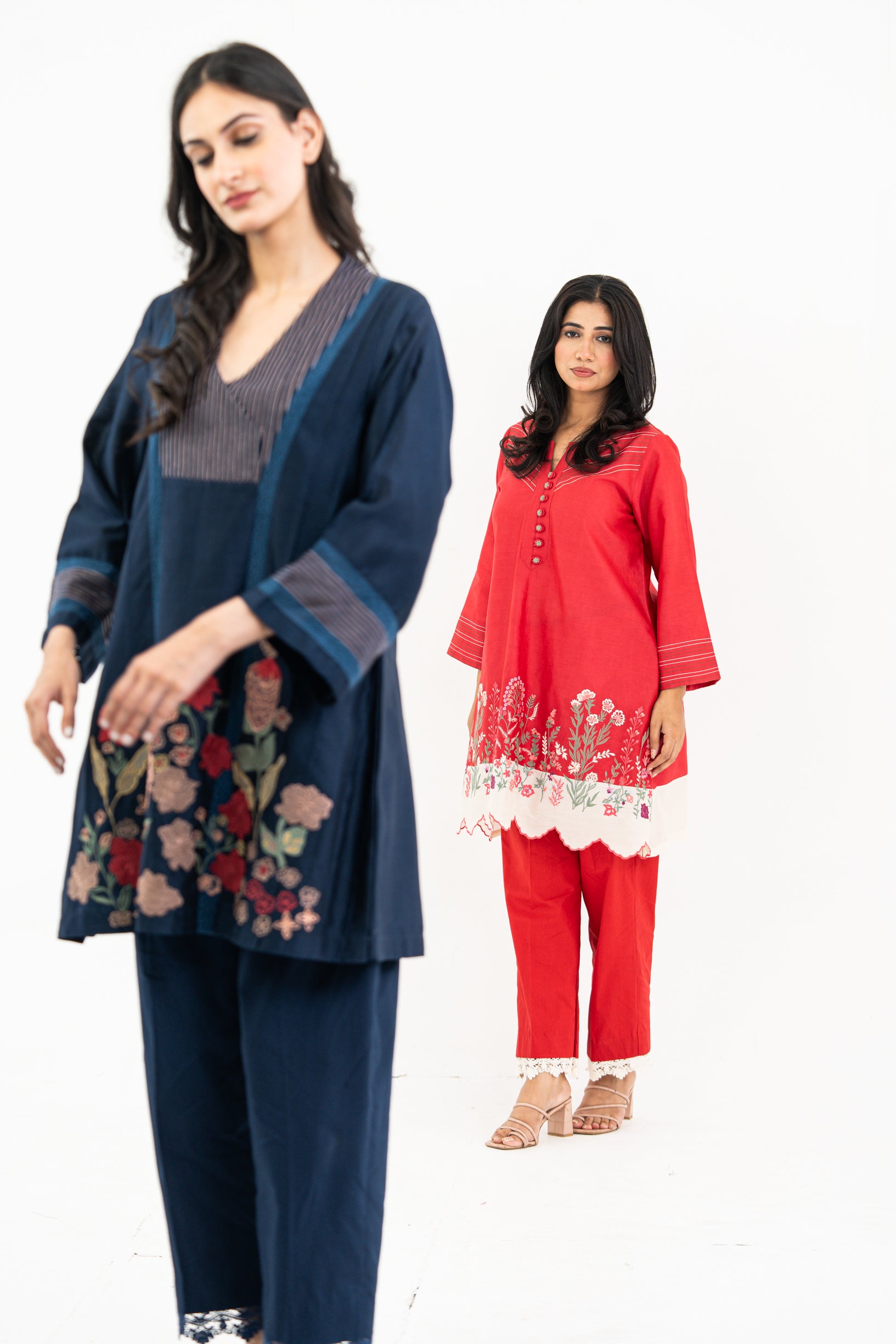 Red and White Chanderi Set
