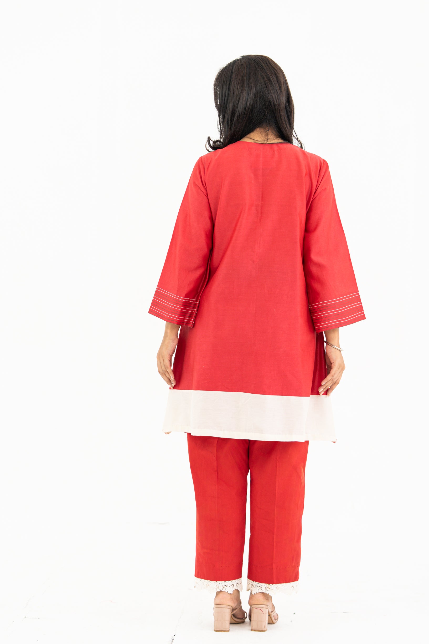 Red and White Chanderi Set