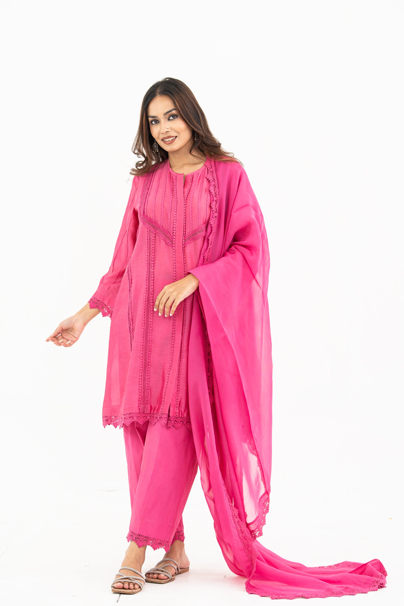Indian Pink Lace Set with dupatta