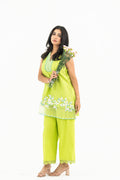 Lime Green Sleeveless Chanderi Set