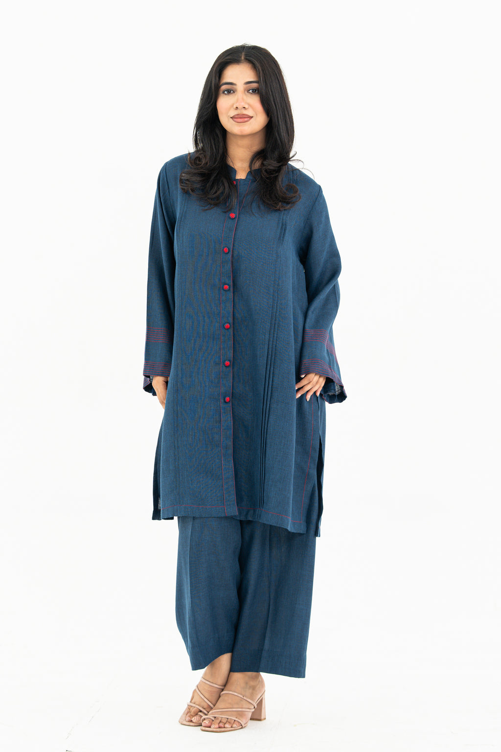 Dark Blue Front Open Linen Set