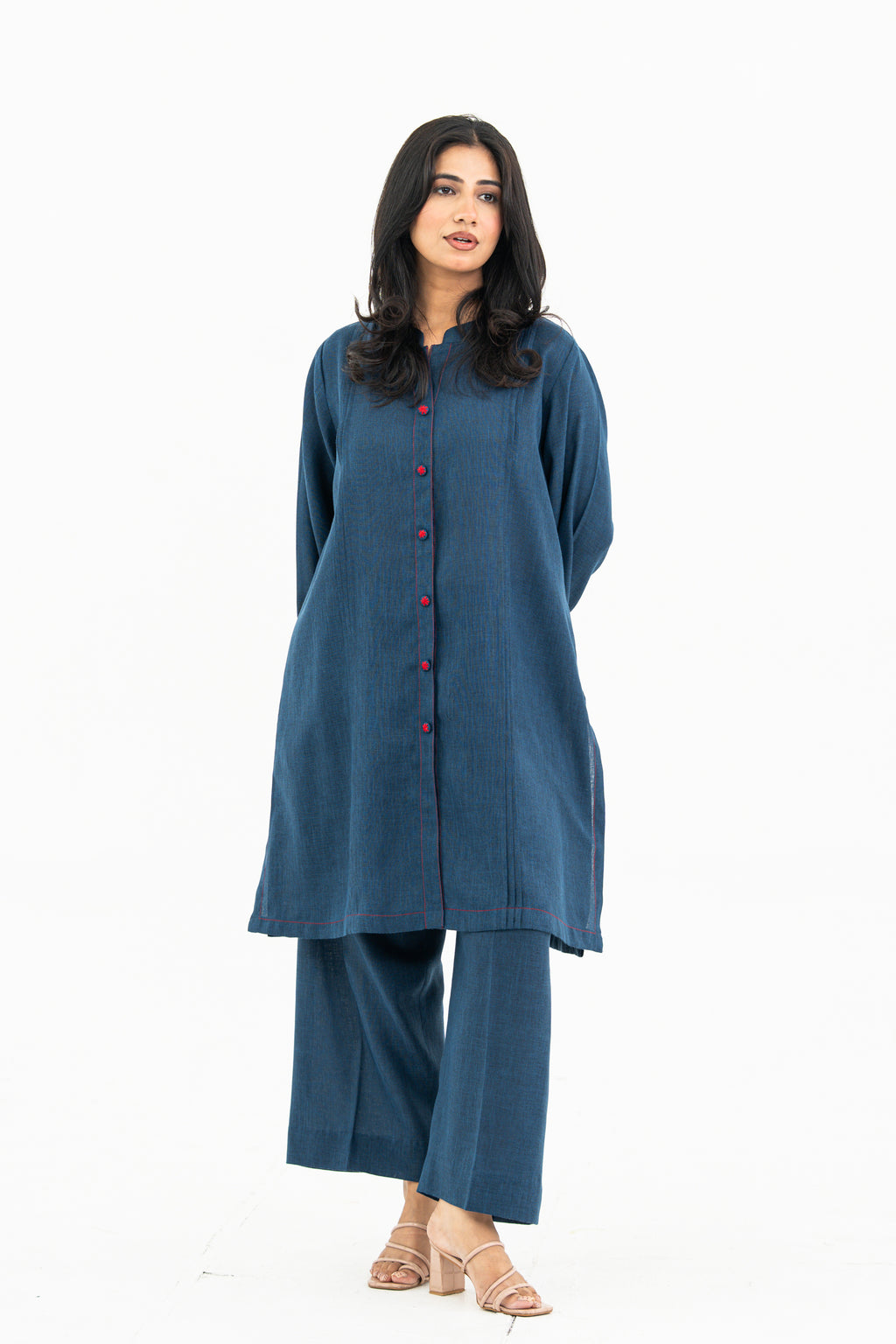 Dark Blue Front Open Linen Set