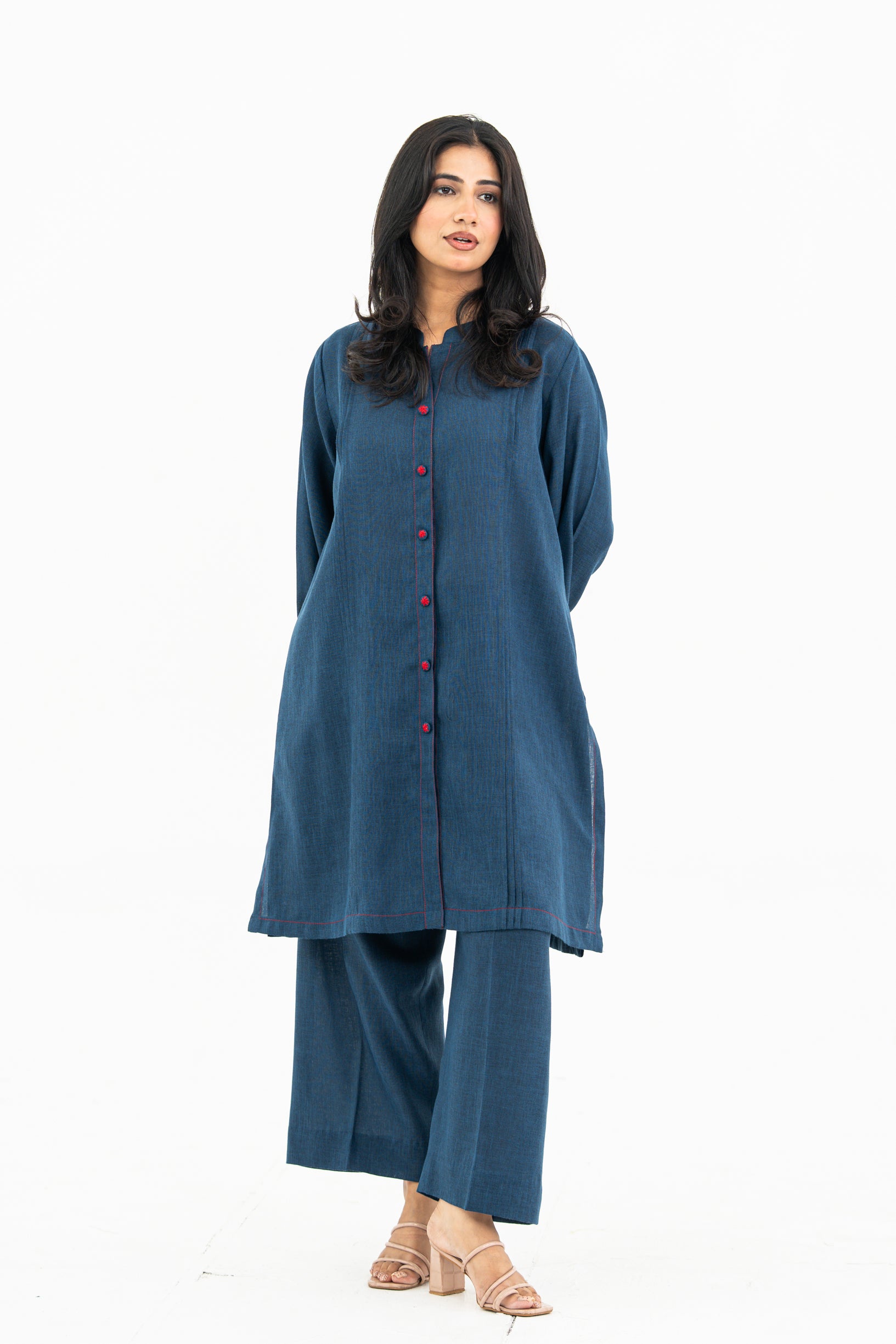 Dark Blue Front Open Linen Set
