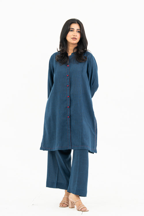 Dark Blue Front Open Linen Set