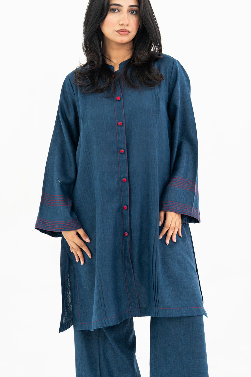 Dark Blue Front Open Linen Set