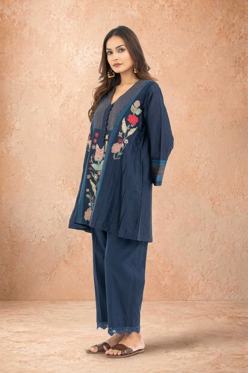 Midnight Blue All Over Chanderi Set