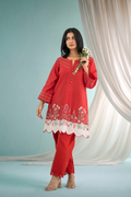 Red and White Chanderi Set