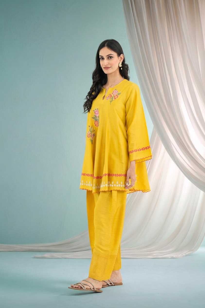 Yellow Kalidaar Kurta Set