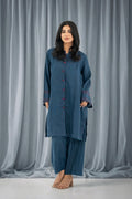 Dark Blue Front Open Linen Set