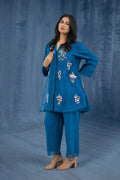 Royal Blue Embroidered Organza and Chanderi Set