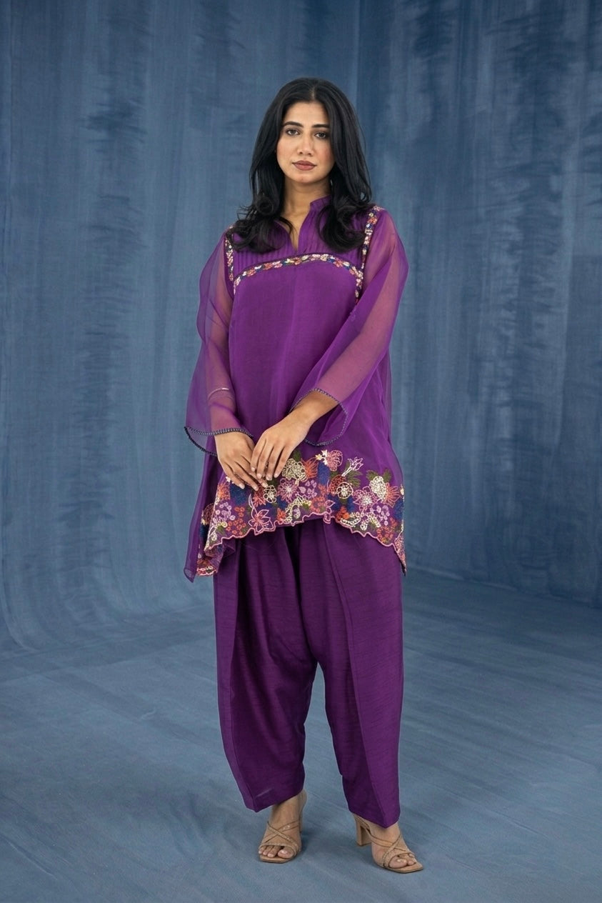 Violet Embroidered Organza Set